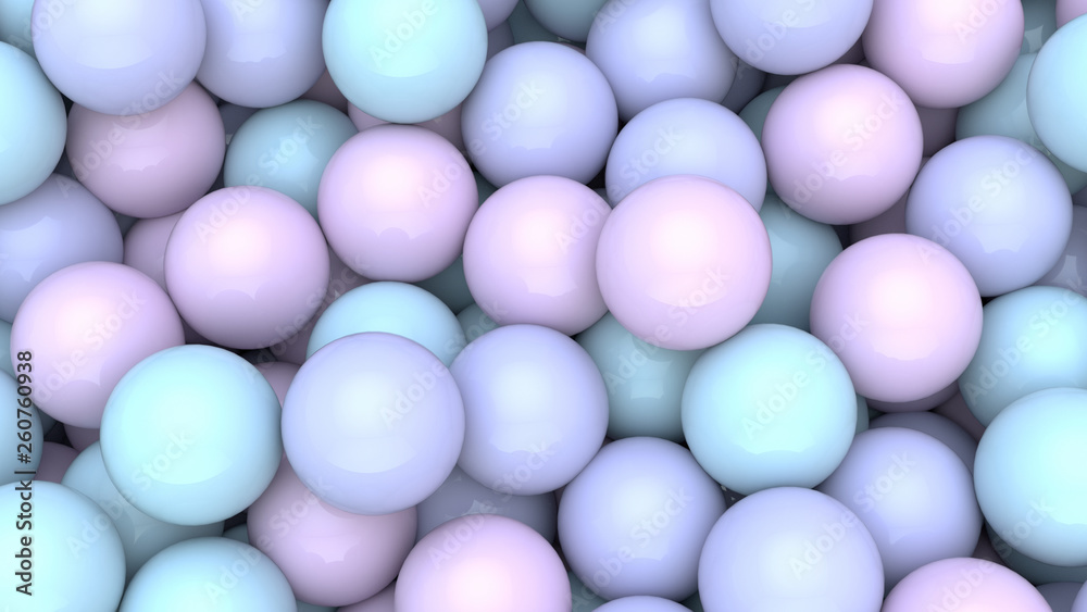 3d render of Abstract colorful spheres balls background. Primitive shapes, minimalistic design, party decoration. Multicolored balloons.
