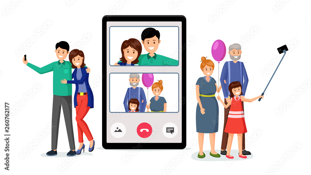 Family video conference vector illustration