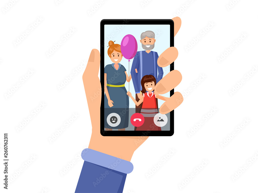 Family video conversation flat vector illustration