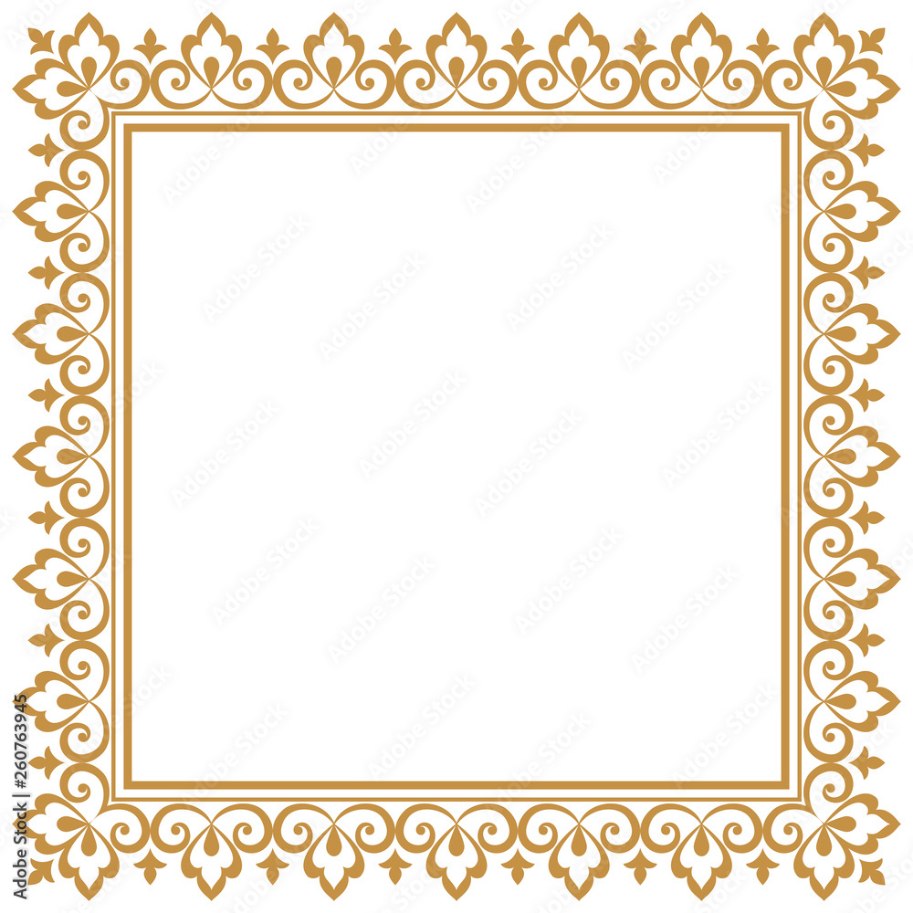 Decorative frame Elegant vector element for design in Eastern style, place for text. Floral golden border. Lace illustration for invitations and greeting cards.