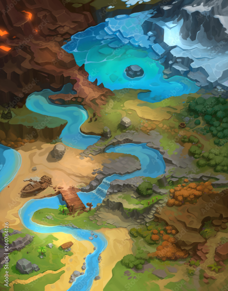 Big Game Level Map, Board Game Digital Concept Art Realistic Background Big Game Level Map, Board Game Digital Concept Art Realistic Background