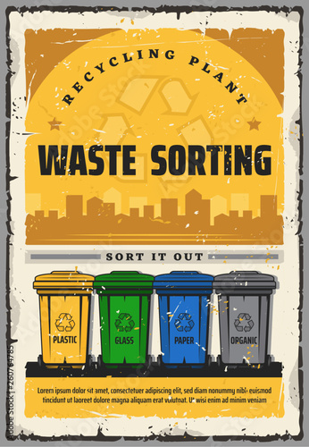 Waste sorting garbage bins, recycling plant