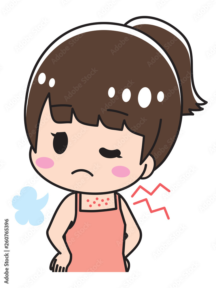Woman suffering from back acne Woman suffering from back acne