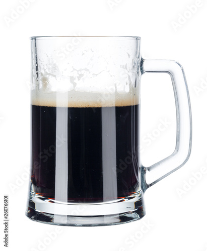 Single glass of beer close up isolated on white background