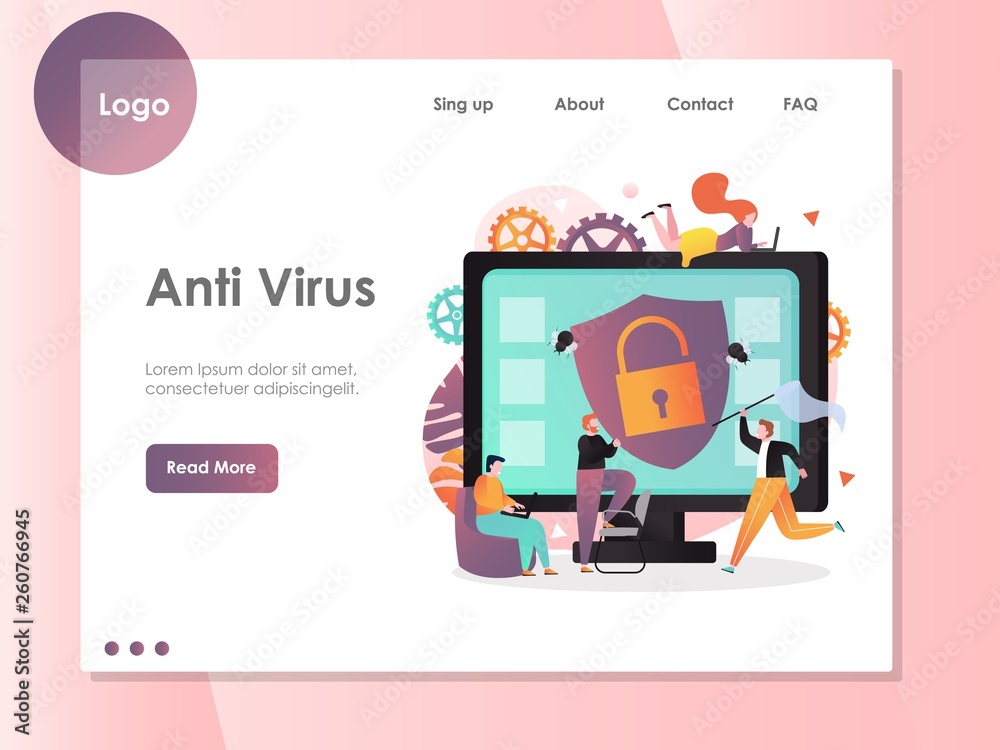 Naklejka premium Anti Virus vector website landing page design template