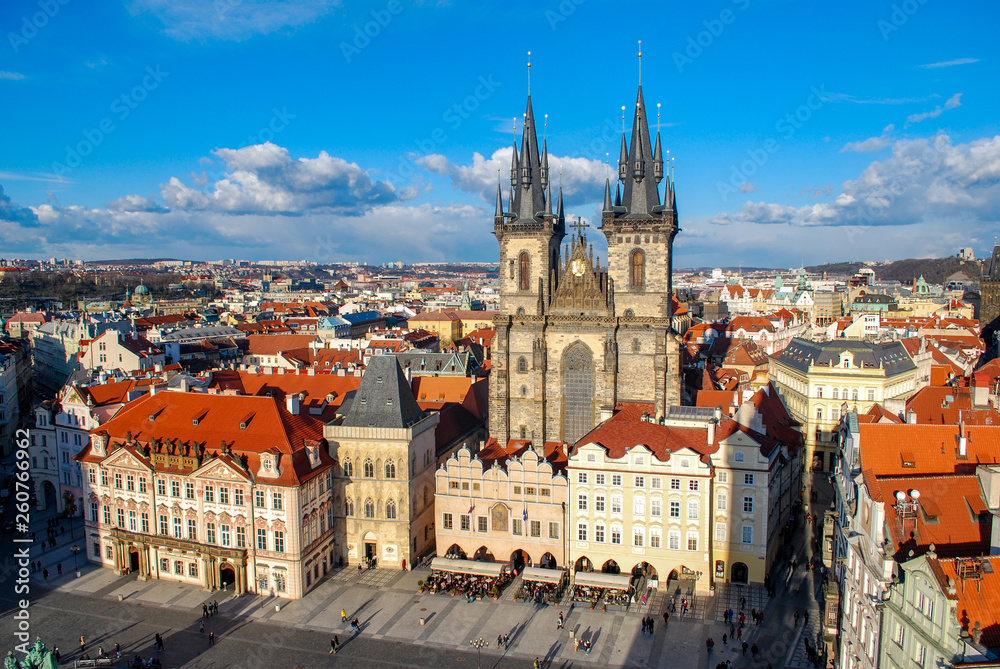 Naklejka premium Gothic church spires in Prague Czech Republic