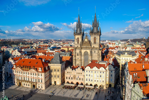Gothic church spires in Prague Czech Republic