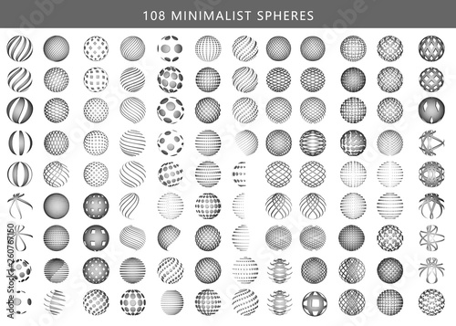  Set of minimalistic wireframe shapes of globe spheres. Isolated on white