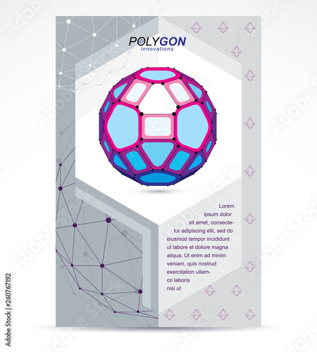Digital technologies company advertising flyer. Abstract vector 3d geometric colorful low poly object.