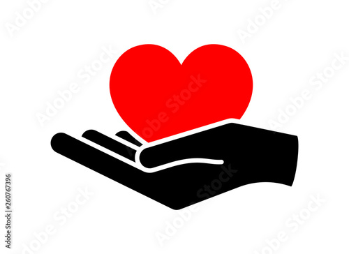 Heart in hand. Giving heart logo template for transplant ,organ, donation, charity, health, voluntary, nonprofit organization, isolated on white background, vector. Isolated on white