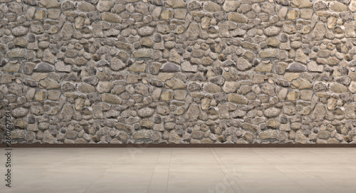 Empty interior stone wall and marble floor  3d Rendering