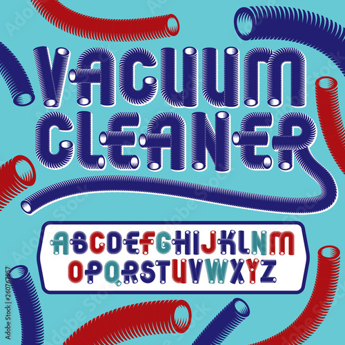 Vector funky capital English alphabet letters collection. Retro font, script from a to z can be used in poster art. Created with hosepipe style, plumbing.
