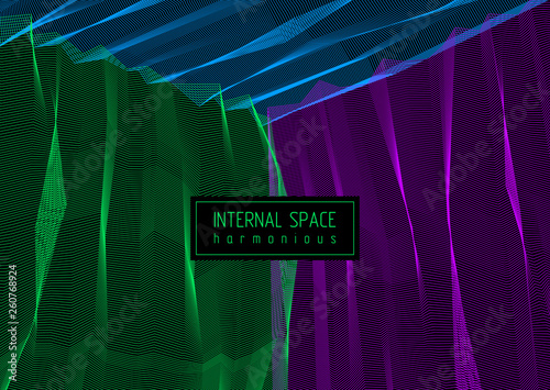 Vector illusive surreal art background for design like a hallucination drug trip surrealism, linear 3d trend. Fantastic psychedelic trendy modern op art, optical dimensional illusion.