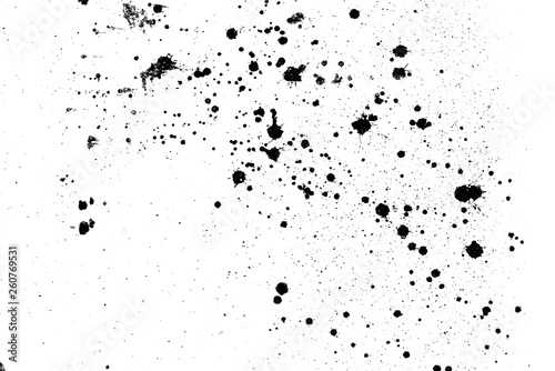 Black and white abstract splatter color on wall background. Textured paint drops ink splash grunge design