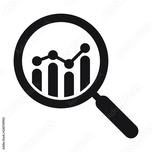 Analytic vector icon - magnifying glass with bar chart