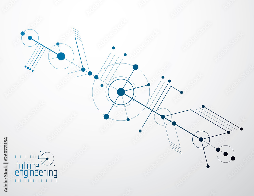 Technical plan, abstract engineering draft for use in graphic and web design. Vector drawing of industrial system created with lines and circles. Technical plan, abstract engineering draft for use in graphic and web design. Vector drawing of industrial system created with lines and circles.