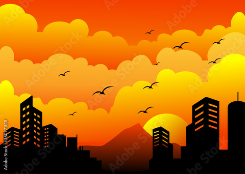 sunset in the city silhouette background