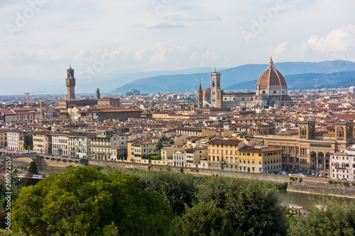 Panoramic view of Florence with Palazzo Vecchio, Santa Maria del Fiore cathedral and other landmarks, Tuscany, Italy