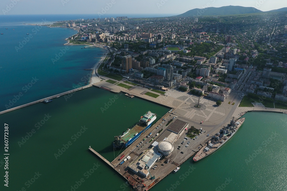 Top view of the marina and quay of Novorossiysk Top view of the marina and quay of Novorossiysk