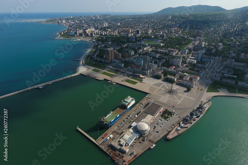 Top view of the marina and quay of Novorossiysk