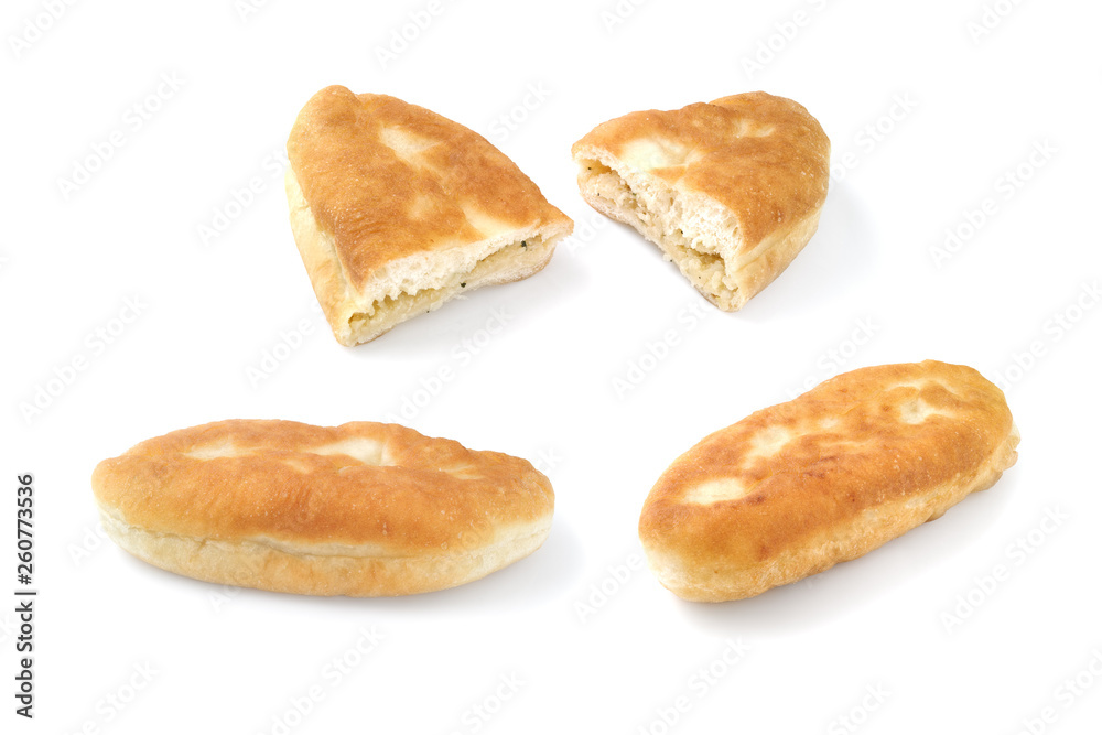 Homemade fried pastry. Pirozhki isolated on white