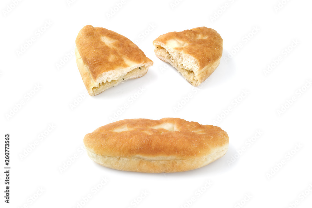 Homemade fried pasty. Pirozhki isolated on white background. Russian traditional pie