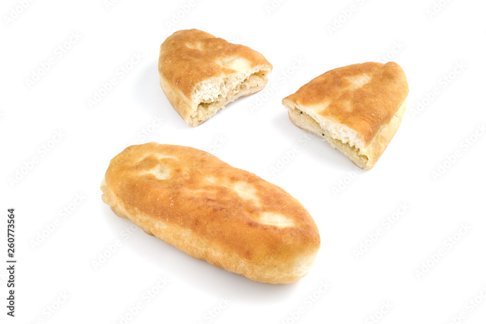 Fried pies on white background. Pirozhki isolated on white background