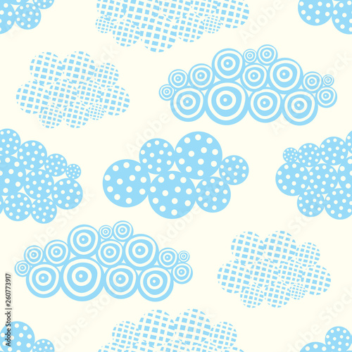Cute hand drawn seamless pattern with decorative clouds.Vector illustration