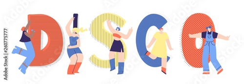 Disco Dancing People Flat Text Poster Template
