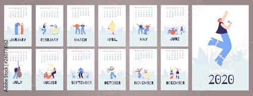 Calendar 2020 Cards Template Music People Style