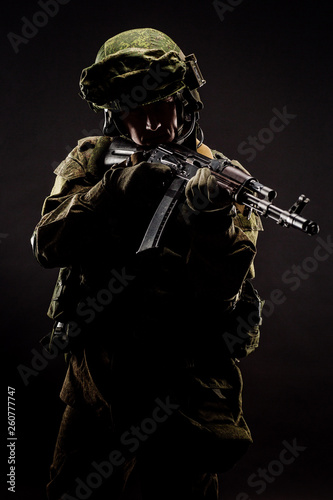 Fotografie, Tablou russian special forces soldier with rifle on dark background