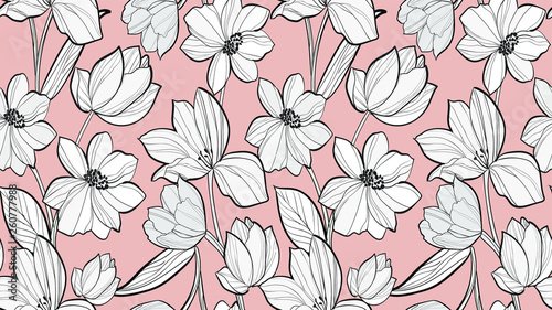 Hand drawn floral pattern background seamless vector illustration full editable