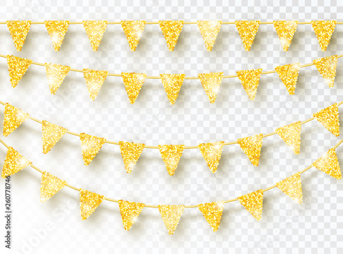 Glitter Gold Party Flags Decoration set isolated