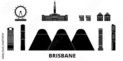 Australia, Brisbane flat travel skyline set. Australia, Brisbane black city vector panorama, illustration, travel sights, landmarks, streets.
