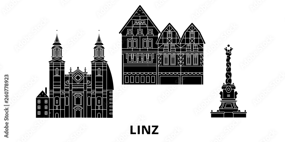 Austria, Linz flat travel skyline set. Austria, Linz black city vector ...
