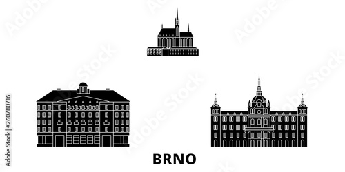 Czech Republic, Brno flat travel skyline set. Czech Republic, Brno black city vector panorama, illustration, travel sights, landmarks, streets.