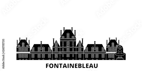 France, Fontainebleau Landmark flat travel skyline set. France, Fontainebleau Landmark black city vector panorama, illustration, travel sights, landmarks, streets.
