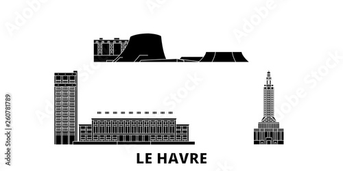 France, Le Havre flat travel skyline set. France, Le Havre black city vector panorama, illustration, travel sights, landmarks, streets. photo