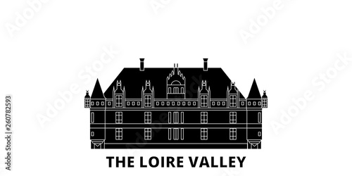 France, The Loire Valley Landmark flat travel skyline set. France, The Loire Valley Landmark black city vector panorama, illustration, travel sights, landmarks, streets.