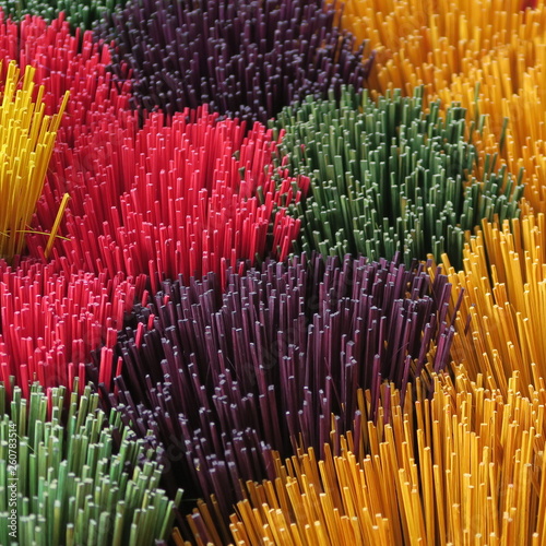 colorful pattern of wood incense sticks