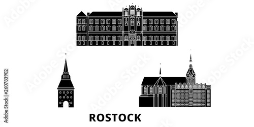 Germany, Rostock flat travel skyline set. Germany, Rostock black city vector panorama, illustration, travel sights, landmarks, streets. photo