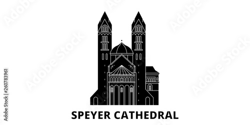 Germany, Speyer flat travel skyline set. Germany, Speyer black city vector panorama, illustration, travel sights, landmarks, streets.