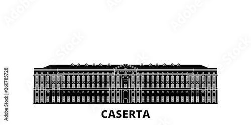 Italy, Caserta flat travel skyline set. Italy, Caserta black city vector panorama, illustration, travel sights, landmarks, streets.