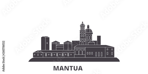 Italy, Mantua flat travel skyline set. Italy, Mantua black city vector panorama, illustration, travel sights, landmarks, streets.