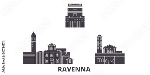 Italy, Ravenna City flat travel skyline set. Italy, Ravenna City black city vector panorama, illustration, travel sights, landmarks, streets. photo