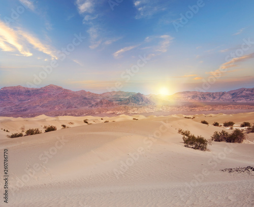Mesquite Dunes in Death Valley National Park, California at sunset