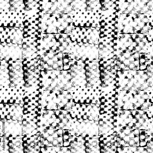 Seamless pattern with hand drawn vector imprints. Simple geometric square texture.