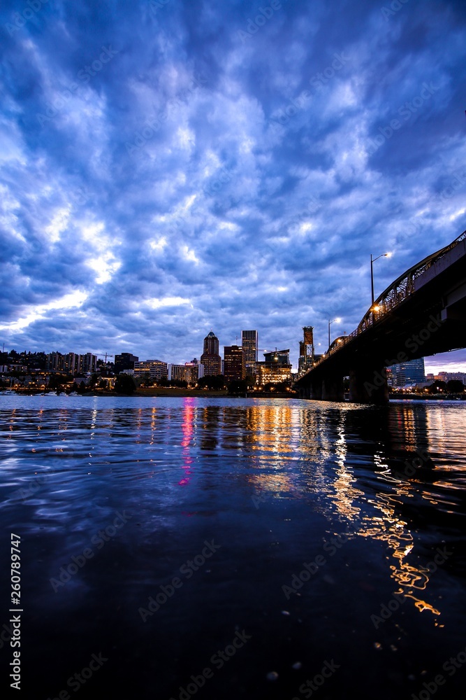 Portland Bridge River Nighttime Cloudy