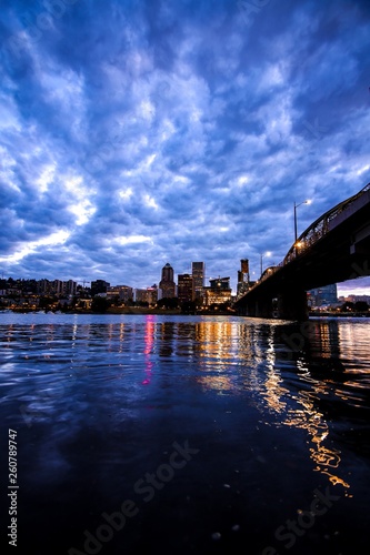 Portland Bridge River Nighttime Cloudy