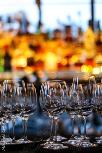 Wine Glasses with Bar in the Background